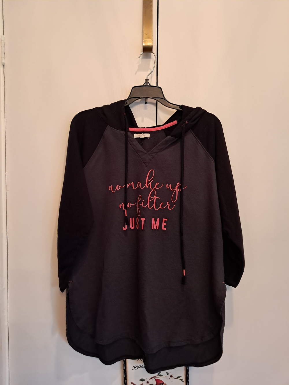 Maurices Women’s Charcoal Hoodie Tunic with Pink Script